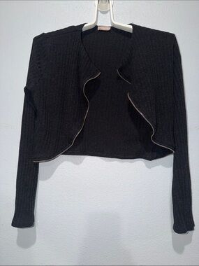 Fashion Magazine Black Cropped Ribbed Zip-Trim Cardigan